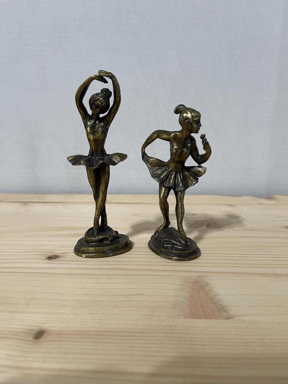 Vintage Brass Ballerina Figurines Tutu Dancer Sculptures Set of 2